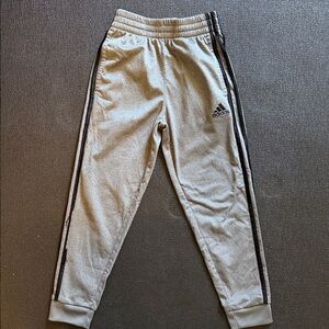 Adidas Kids Light Gray Joggers with Black Stripes